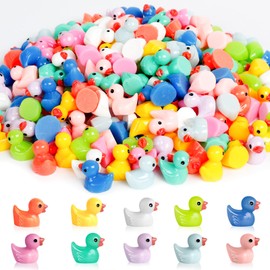 AiQInu Pack of 200 Colourful Small Ducks, Mini Resin Duck 10 Colours, Figures Duck for Miniature Figures, Aquarium, Garden, Landscape, Dollhouse Ornament, Crafts, DIY Accessories, Miniature Statues