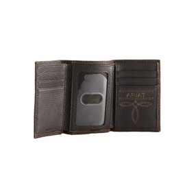 ARIAT Men's Brown Leather Trifold Wallet with Mexico Flag Logo