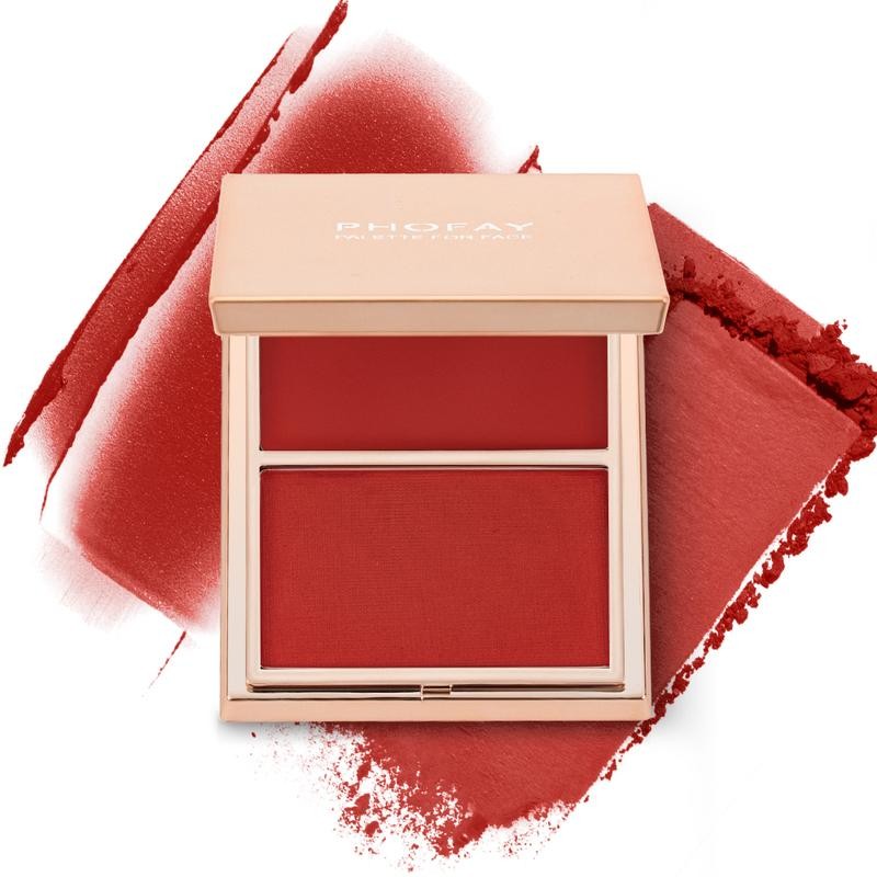 PHOFAY Double-Take Cream & Powder Blush Duo - Smooth, Weightless,
