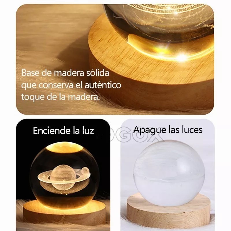 GOGOX Lampara De Noche Led 3d Galaxia Bola Cristal, Sistema
