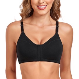 Lemorosy Women's Front Closure Wireless Cotton Unlined Comfort Full Coverage Everyday Bra (Black, 38D)