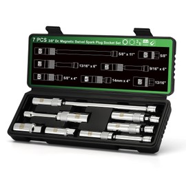 TecoTek 7 Piece 3/8-Inch Drive Magnetic Swivel Spark Plug Socket Set, Includes 9/16-Inch, 13/16-Inch, 5/8-Inch, 14mm Socket, 6-Point &12-Point, CR-V, Enhanced Magnetic Design with Thin Wall Socket