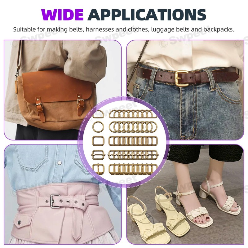 Swpeet 50Pcs 5 Style Approx 3/4 Inch Bronze Belt Buckle