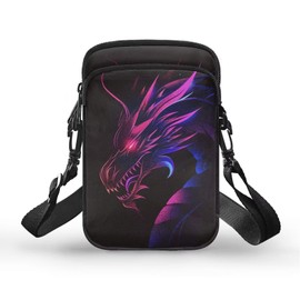 TSOVTHRID Purple Dragon Print Men's 2 Layer Cross Body Bag, Messenger Storage Bag Travel Passport Wallet Sling Bags with Zipper, Black
