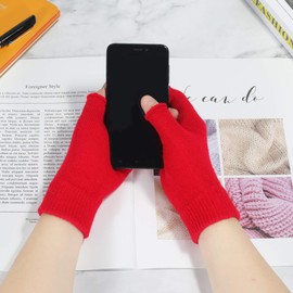 ZLYC Women Winter Fingerless Gloves Wool Knit Half Finger Stretch Glove (Solid Red)