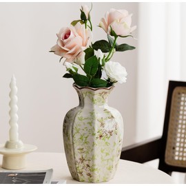 Blue and White Vase, Vintage Blue Ceramic Flower Vessel,Ceramic vases for Home Decor,Vintage Green and Beige for Console Table Mantle Chinoiserie Decor (Green and Beige-01, Large)