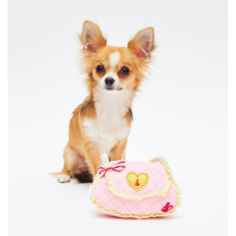 Handbag Squeak Dog Toy Pink with Rope