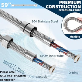 59 Inches Shower Hose,Bidet hose 304 Stainless Steel Handheld Shower Head Hose,The thread interface size is G1/2 (0.8" or 20mm)(Chrome)