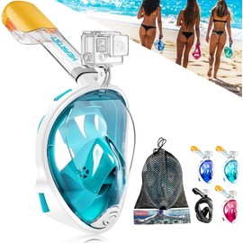 HEARTST Snorkel Mask, Anti-Water Diving Mask, 180° Panoramic Sea View, Full Face Type, Anti-Fog Design, Free Breathing, Diving Mask, Snorkeling Equipment, Sports Camera, Unisex, Kids (Green, Small/Medium)