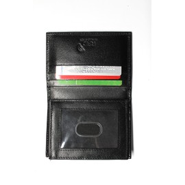 L-Fold Credit Card Trifold Black Leather Wallet - RFID Blocking