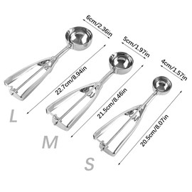 PDCTACST Cookie Scoop Set of 3, Ice Cream Scooper with Trigger Release, Small/Medium/Large Stainless Steel Tablespoon Dough Scoop for Melon Baller Baking Food Fruit Meatball Muffin