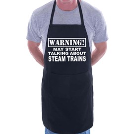 Print4U Warning May Talk About Steam Trains Funny BBQ Novelty Cooking Apron Black