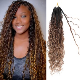 Goddess Locs Crochet Hair 18Inch 7Packs Boho Faux Locs Crochet Hair Pre Looped Boho Soft Locs Synthetic Braids Hair Extensions for Women (1b/30/27#, 18 Inch)