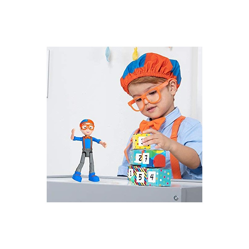 Blippi Talking Figure, 9-inch Articulated Toy with 8 Sounds and