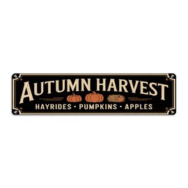 Rustic Autumn Harvest Metal Sign - Autumn Wall Decorative Sign - Pumpkin Wall Art Sign, 16x4 Inch, Vintage Sign for Kitchen, Cafe, Bar, Farmhouse Decor, Thanksgiving Day Decor
