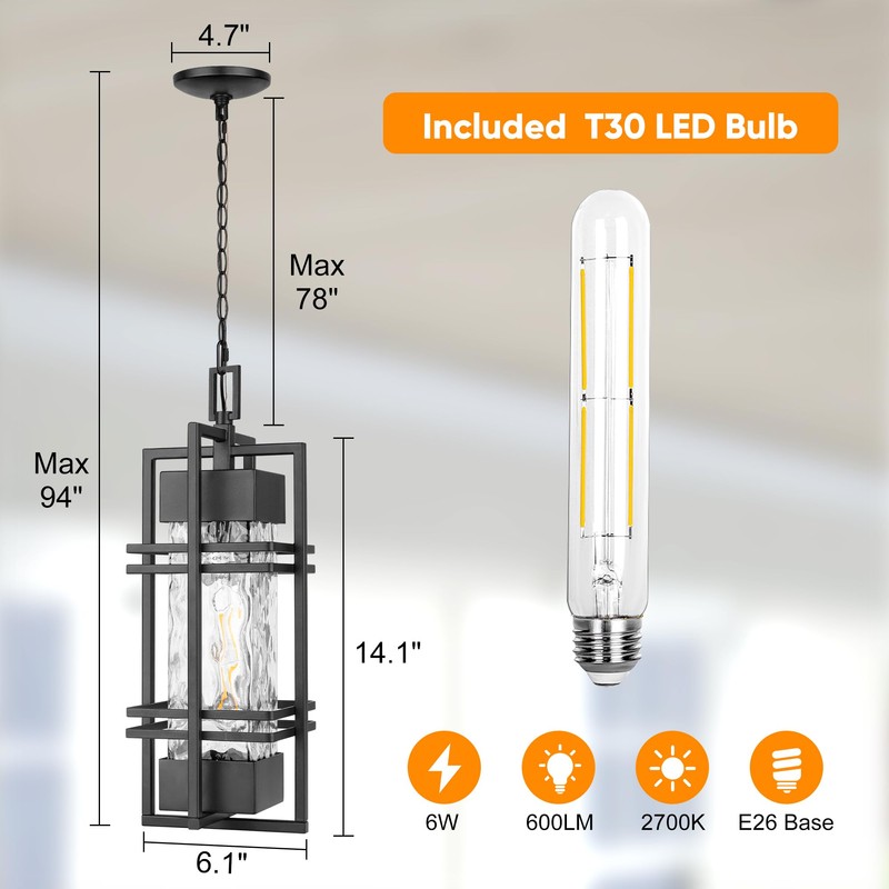 WIHTU Large Outdoor Pendant Light Fixture, Modern Hanging Lantern Ceiling