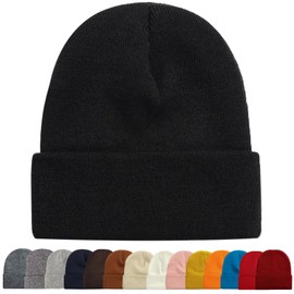 ZOORON 1&2 Packs Beanie for Men Women Men's Beanie Hat Acrylic Knit Cuff Beanie Cap Slouchy Knit Skull Cap Warm Winter hat Black