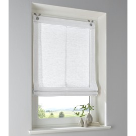 Brondy Roman Blind with Eyelets White Semi-Transparent Linen Look Roman Curtain with Hook Hanging No Drilling Required Width 60 cm x Height 140 cm