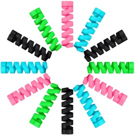 Jetec 24 Pcs Charger Cable Protector,Silicone Flexible Cable Saver,Spiral USB Mouse Wire Protector for Headphone Laptop Earphone Cell Phone Wrap Accessories (Black,Pink,Blue,Green)