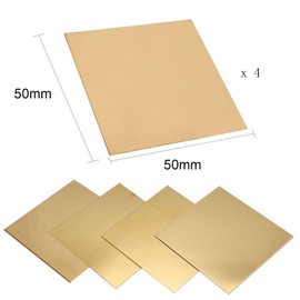 tintoke Pack of 4 Brass Sheets, Size 50 x 50 mm, Thickness 0.5 mm, Brass Sheet 0.5 mm, Brass Sheet Thick, Brass Sheet Plates, Brass Plate Suitable for Manufacturing, Cut to Desired Size on One Side