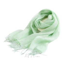 Prettystern Plain Women's Men's 100% Linen Spring Summer Fringe Scarf - T20 Light Green