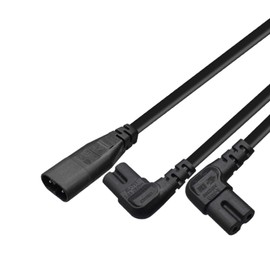IEC320 C8 to Dual C7 Power Splitter Cable, 1 in 2 Out, Male to Female, 2.5A 250V, C8 to C7 Extension Power Cable for LCD Monitor, Desk Lamp