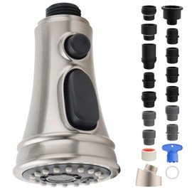 iFealClear Kitchen Sink Faucet Head with 15 Adapters, 3-Mode Kitchen Faucet Aerator Spray Replacement Compatible with Moen/Delta/Kohler, Pull Down Sink Sprayer Head, Easy to Install, Brushed Nickel