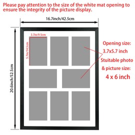 LTYHHK 4x6 Collage Picture Frame 8 Openings Solid Wood, Displays 8 Opening 4x6 with Mat or 16x20 Inch without Mat, Collage Photo Frames Black Family Picture Frame Collage Multi-Photo Set (LMK05a)