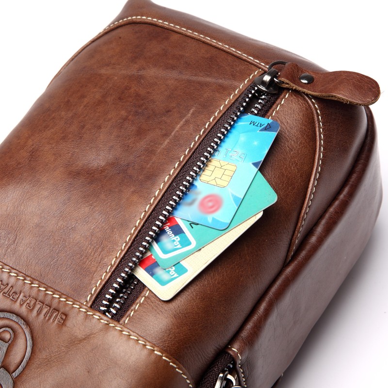 Men Leather Sling Bag Casual Shoulder Chest Crossbody Bag Hiking
