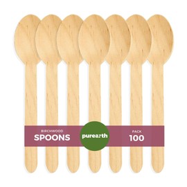 Purearth Disposable Wooden Cutlery Set - Alternative to Plastic, Eco Friendly, Biodegradable, Compostable Cutlery Pack, Natural Disposable Utensils Set (Wooden Spoons 100 Pcs)