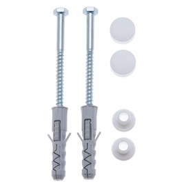 Toilet Pan Floor Fixing Kit With Coach Screws, Plastic Plugs and White Caps,10x80mm Standard WC Bolts, Bathroom Fitting Anchors Replacement for Pan Bidet Wash Basin Sanitary Repair set of 2 pcs