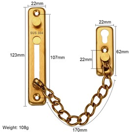 MSPEBEC Anti-Theft Chain 304 Stainless Steel Door Chain with Screw Door Chain Lock for Home Hotel Interior Doors and Windows (Gold)