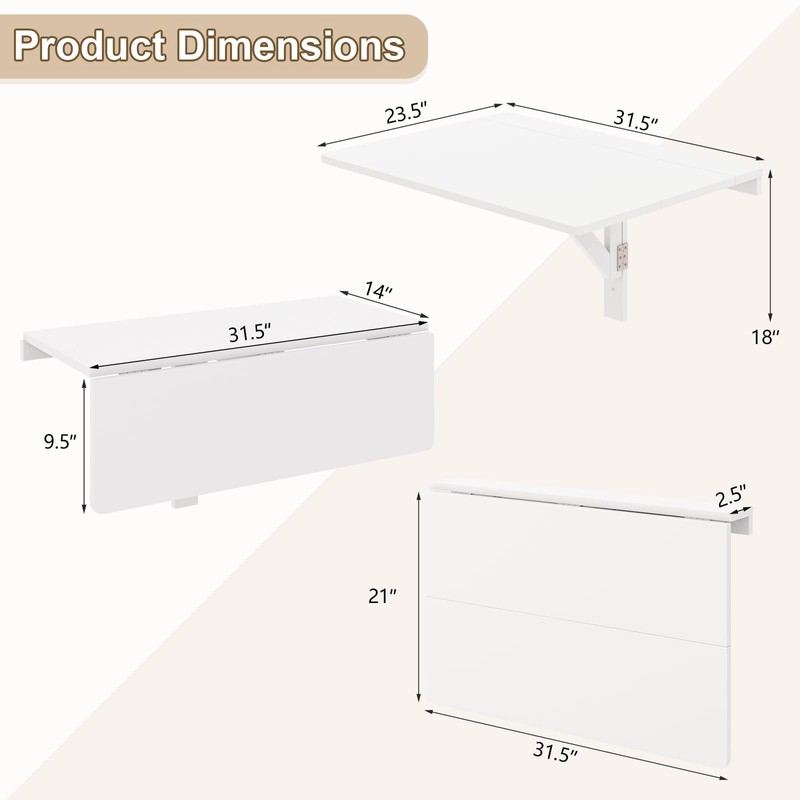 IFANNY Wall Mounted Folding Desk, Fold Down Drop Leaf Table,