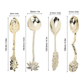 Juego de cucharas de café vintage 4 piezas Cucharadita de helado de metal tallado Cuchara de postre Cucharas de té espresso Cucharas para revolver y sumergir Mini cubiertos(Oro)