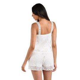 La Blanca Women's Over The Shoulder Tank Top Swimsuit Cover Up, Ivory//Waverly Covers, Small