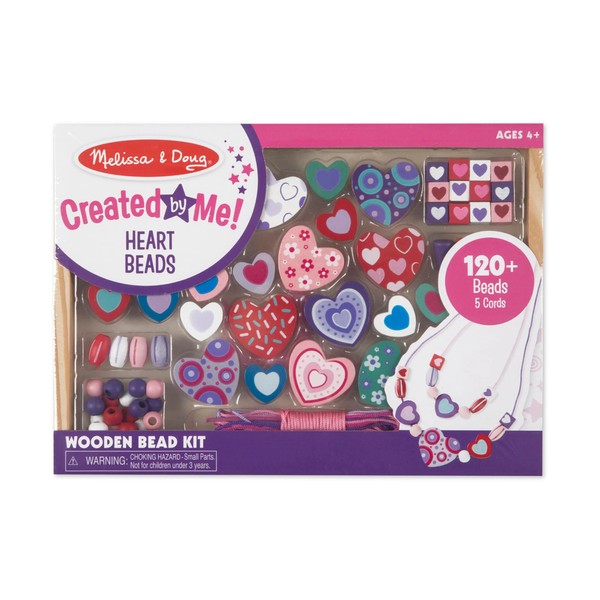 Melissa & Doug Created by Me! Heart Beads Wooden Bead Kit, 120+ Beads and 5 Cords for Jewelry-Making