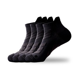 BAYKUORA 100% Cotton Socks for Mens,Low Cut Thicker Casual Ankle Socks,Athletic Towel Sock with Cushion,Black,4 Pairs