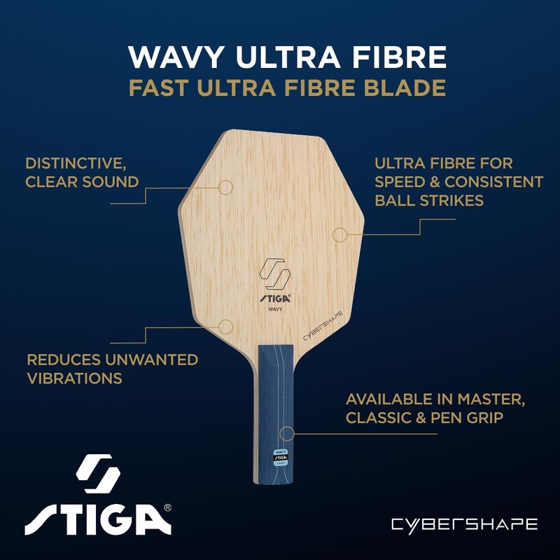 STIGA Unisex Wavy Ultra Fiber Cybershape Table Tennis Blade, Blue,