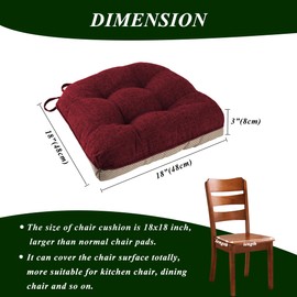 FlyGulls Chair Cushions for Dining Chairs 2 Pack Non Slip Kitchen Chair Cushions 18"x18"x3" Turfted Chair Pads Comfortable and Soft Seat Cushion with Ties (2, Burgundy)