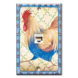 Art Plates - One Port RJ45 Ethernet decorative printed keystone style wall plate. Works with Cat5 through Cat8 cables. Female to Female Connection. - Running Rooster