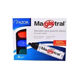 Marcador Pintarron Magistral Metálico Con 4 Plumones 50% Más Rendimiento Ideal Para Pizarrones Indeleble En Tela Y Materiales Porosos PSA COMPUTO Y PAPELERIA