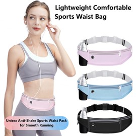 Running Belt for Men & Women – Slim, Adjustable Waist Pack with Zippered Pockets, Waterproof, Reflective, No-Bounce Fanny Pack for Jogging, Hiking, Fitness, Travel – Fits All Smartphones (Blue)