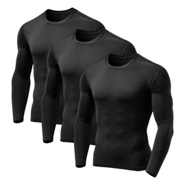 3 Pack Men's Compression Shirts Long Sleeve Athletic Base Layer Running Top UV Sun Protection Outdoor Work Out Shirts Black XX-Large