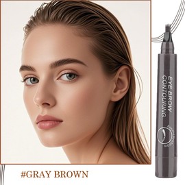 Eyebrow Pen Waterproof with 4 Micro-Fork Tip for Natural Long-Lasting Makeup, Brow Pencil for Precise Shaping, Waterproof Eyebrow Pencil for Fine Stroke (Gray brown)