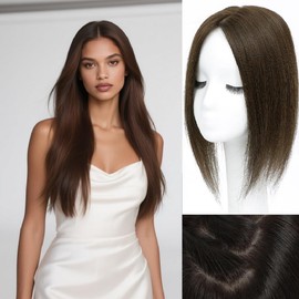 Uniferry Hair Toppers for Women Real Human Hair 12inch 13x14cm(5.1x5.5inch) Swiss Base 360°3D With Thinning Upgrade Middle Part Clip in Wispy Bnags (Brown,Side)