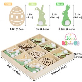 Sprinlot Wooden Easter Bunny for Hanging, 24 Easter Pendants Rabbit and 12 Easter Eggs in a Wooden Box, Easter Bunny Pendant, Easter Decoration for Hanging, Easter Bunny Wood, Easter Decoration for