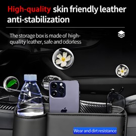 FASTAGEI 1 PC Car Seat Gap Filler Organizer, Universal Premium Leather Seat Organizer, Seat Gap Storage Box with Bottle Holder, Car Leather Gap Bag Front Center Console Seat (Passenger Side)