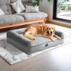Veehoo Orthopedic Dog Bed for Large Sized Dogs-2 in 1 Large Dog Sofa Bed with Removable Bolster Fitted Sheet Cover, Big Dog Couch Pet Bed with Non-Slip Bottom & Egg Crate Foam, L, Light Grey