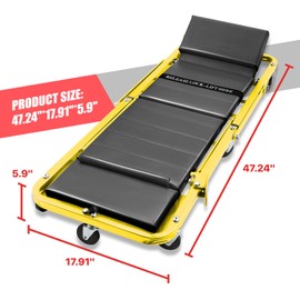DNA MOTORING 48" 2 IN 1 Folding Rolling Garage Shop Creeper Roller Seat, 7 Pcs 2" Casters, 350 Lbs Weight Capacity, Yellow, TOOLS-00193-YL