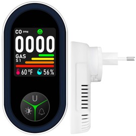 LSENLTY Carbon Monoxide and Gas Detector with Plug, 4-in-1 CO Detector with Temperature & Humidity Sensor with Audible Alarm for Motorhomes